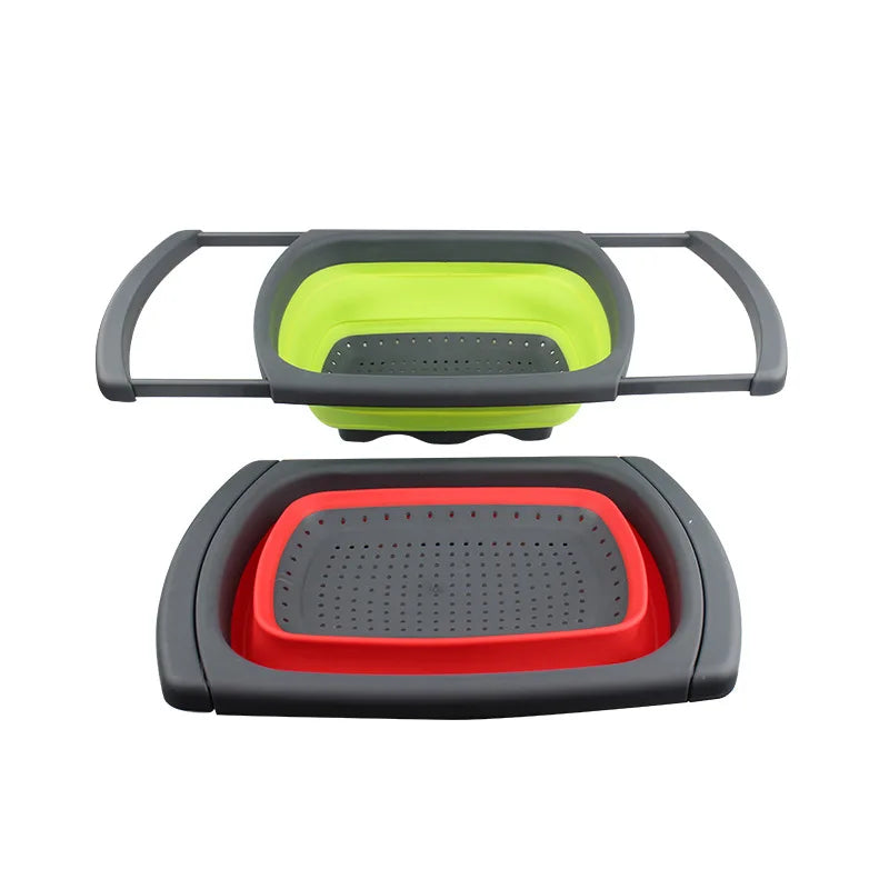 Manufacturer   Retractable Drain Basket Folding Fruit Basket Stretching Rectangular Storage Rubber Plastic Vegetable Washing Kitchen Gadgets   kitchen gadgets