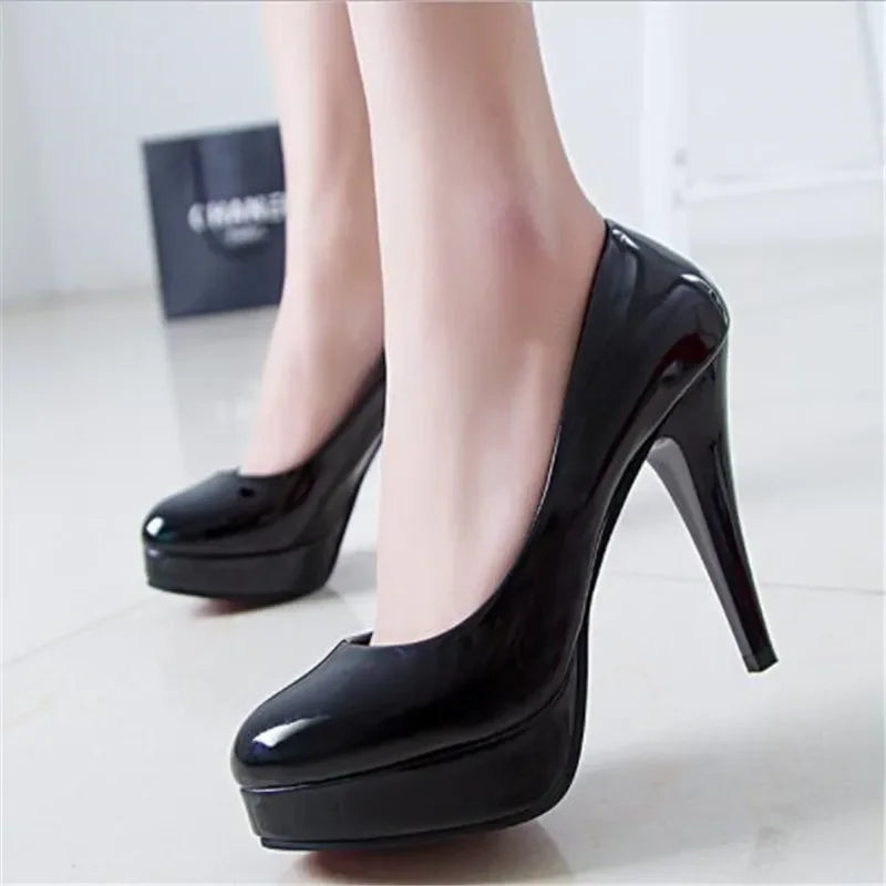 Manufacturer   Women Pumps Fashion Classic Patent Leather High Heels Shoes Nud Head Paltform Wedding Women Dress Shoes Plus Size 34-42   Pumps