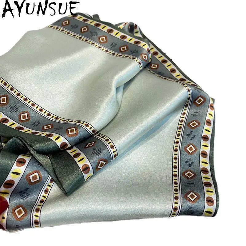 AYUNSUE, 100%Pure Slik Elegant Kerchief, 150cm Retro Printing, Mom Gift Commute Versatile Scarf,  Summer Autumn A465130QC