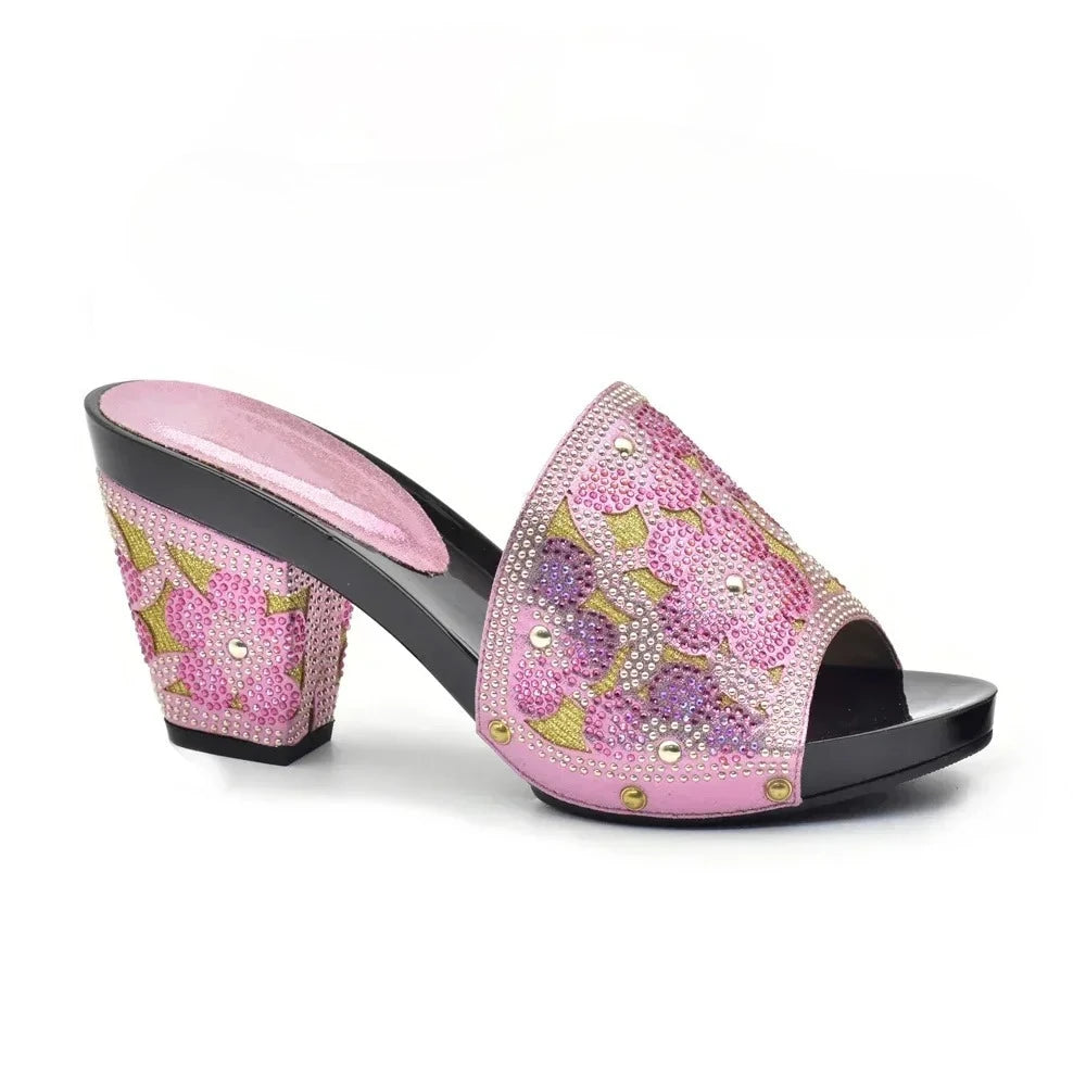 Manufacturer   Gold Color Women Slippers Shoes African Women Wedding Shoes Elegant Italian Woman Shoes with Stone High Heels Woman Summer Pumps   Pumps