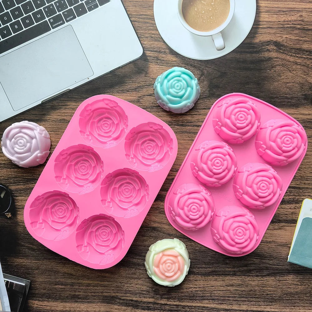 manufacturer  6 Holes Rose Flower Handmade Soap Candle Silicone Mold Heart shape DIY Cake Chocolate Baking Tools Ice Cube Making Mould   Kitchen gadgets