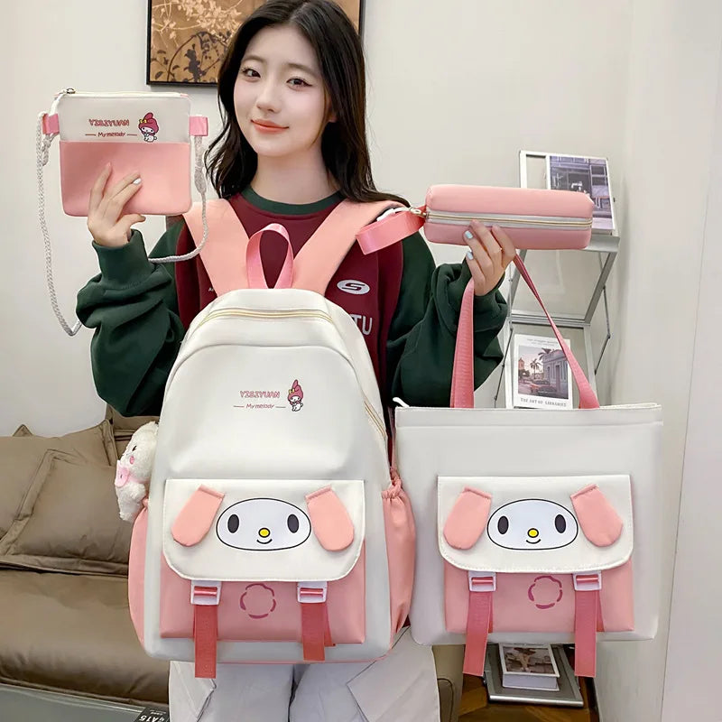 Sanrioed Cinnamoroll Kuromi Cute Kid Backpack Kawaii Cartoon 4Pcs Multifunctional School Bag school backpack Pencil Case Set