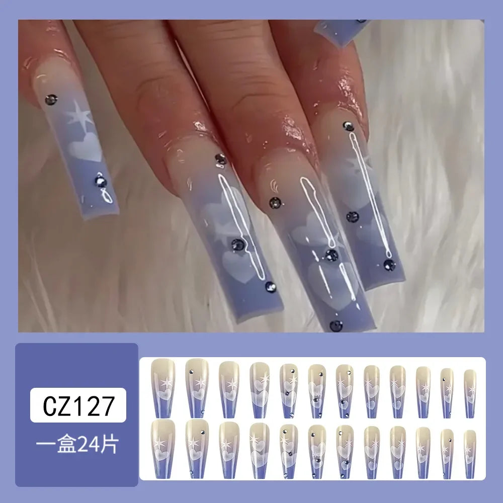 24Pcs Halloween Black Ghost Long Ballet False Nails Wearable French Ballerina Fake Nails Press On Full Cover Manicure Nail Tips