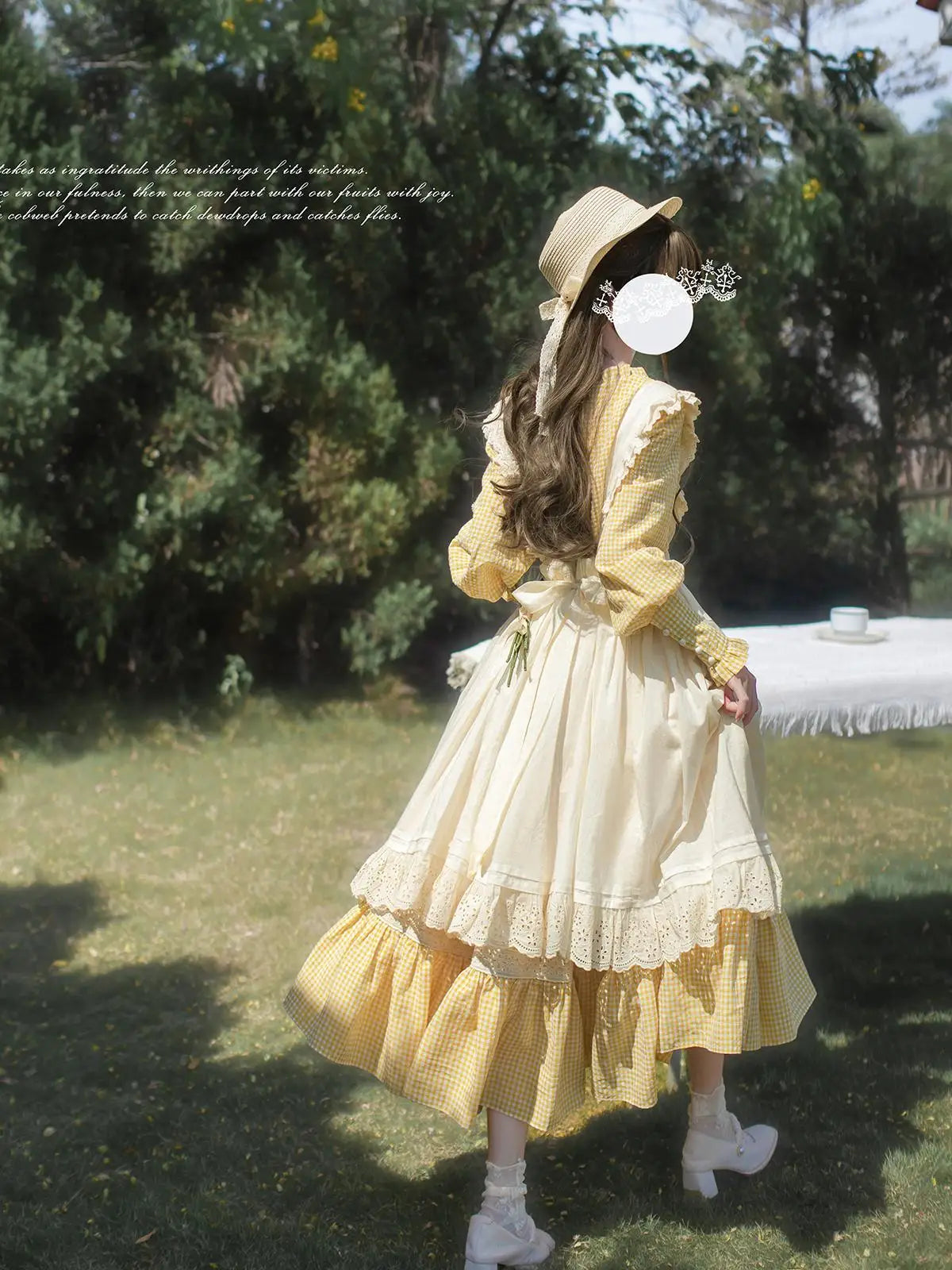 French Elegant Retro Pastoral Sweet Lolita Ruffles Square Neck Bow Long Sleeve High Waist A-line Plaid Long Dress Women Spring