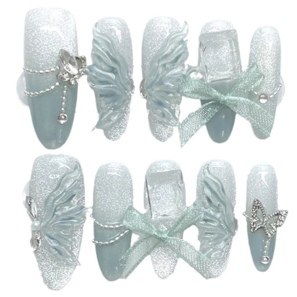 5set Fake Nails Art almond ballet detachable shining butterfly wearing press on nails handmade false nails Bulk Wholesale/Custom