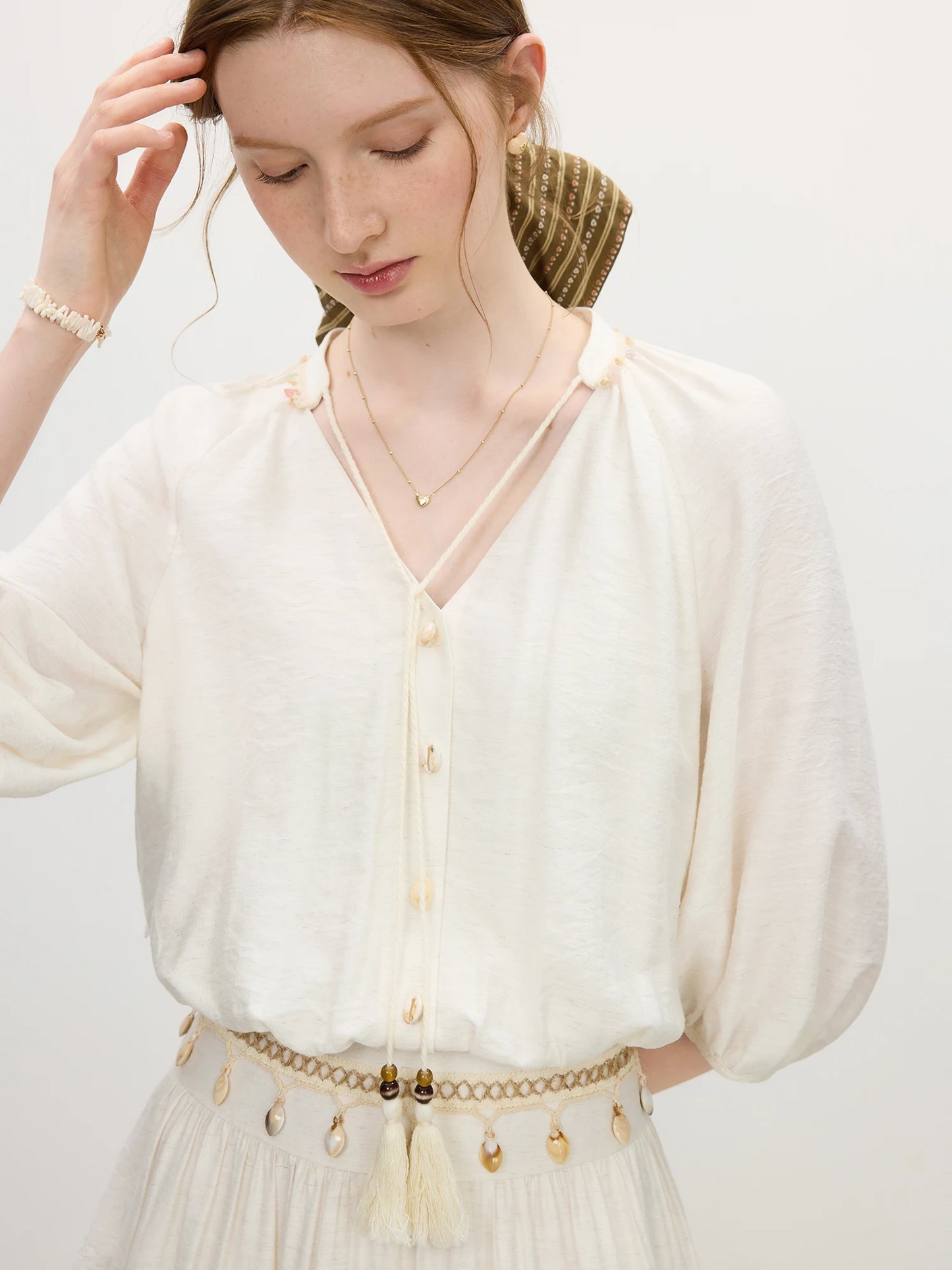FSLE High Waist Dress for Women Summer New Arrival Lantern Sleeves V-neck Strappy Holiday Long Romantic Dress