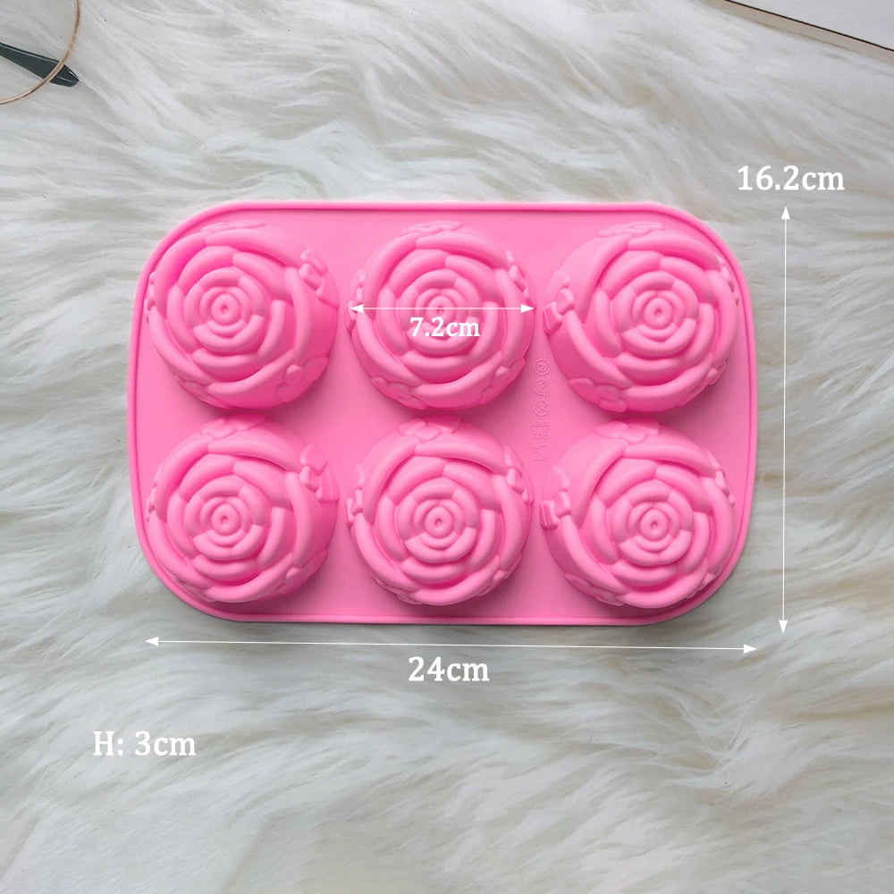 manufacturer  6 Holes Rose Flower Handmade Soap Candle Silicone Mold Heart shape DIY Cake Chocolate Baking Tools Ice Cube Making Mould   Kitchen gadgets