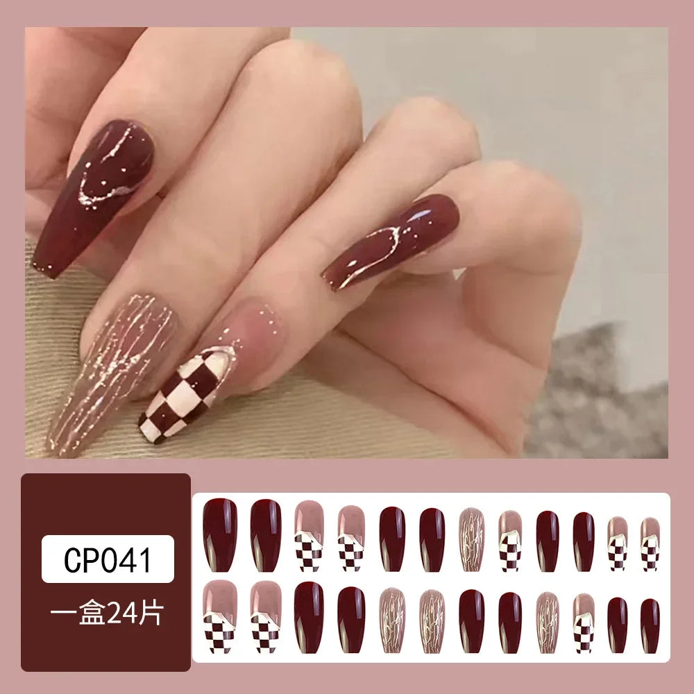 24Pcs Halloween Black Ghost Long Ballet False Nails Wearable French Ballerina Fake Nails Press On Full Cover Manicure Nail Tips
