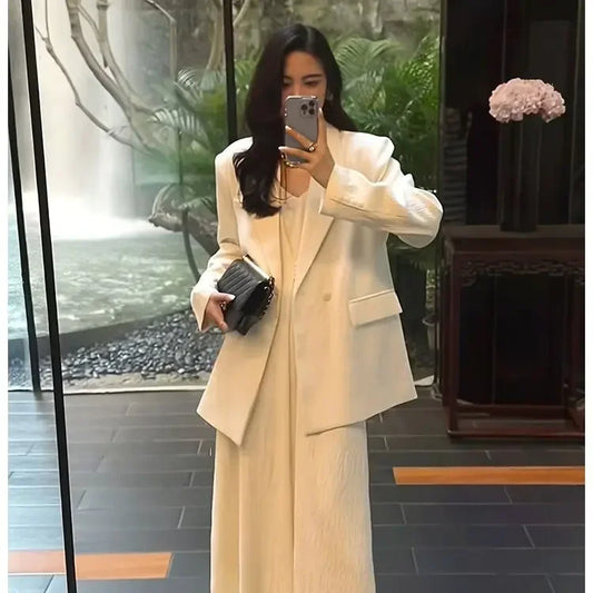 Plus Size Plus Size Women's Clothing Set Long Dress Suit Jacket Slimming 2-Piece Set For Spring And Autumn Large Size Fashion  suits