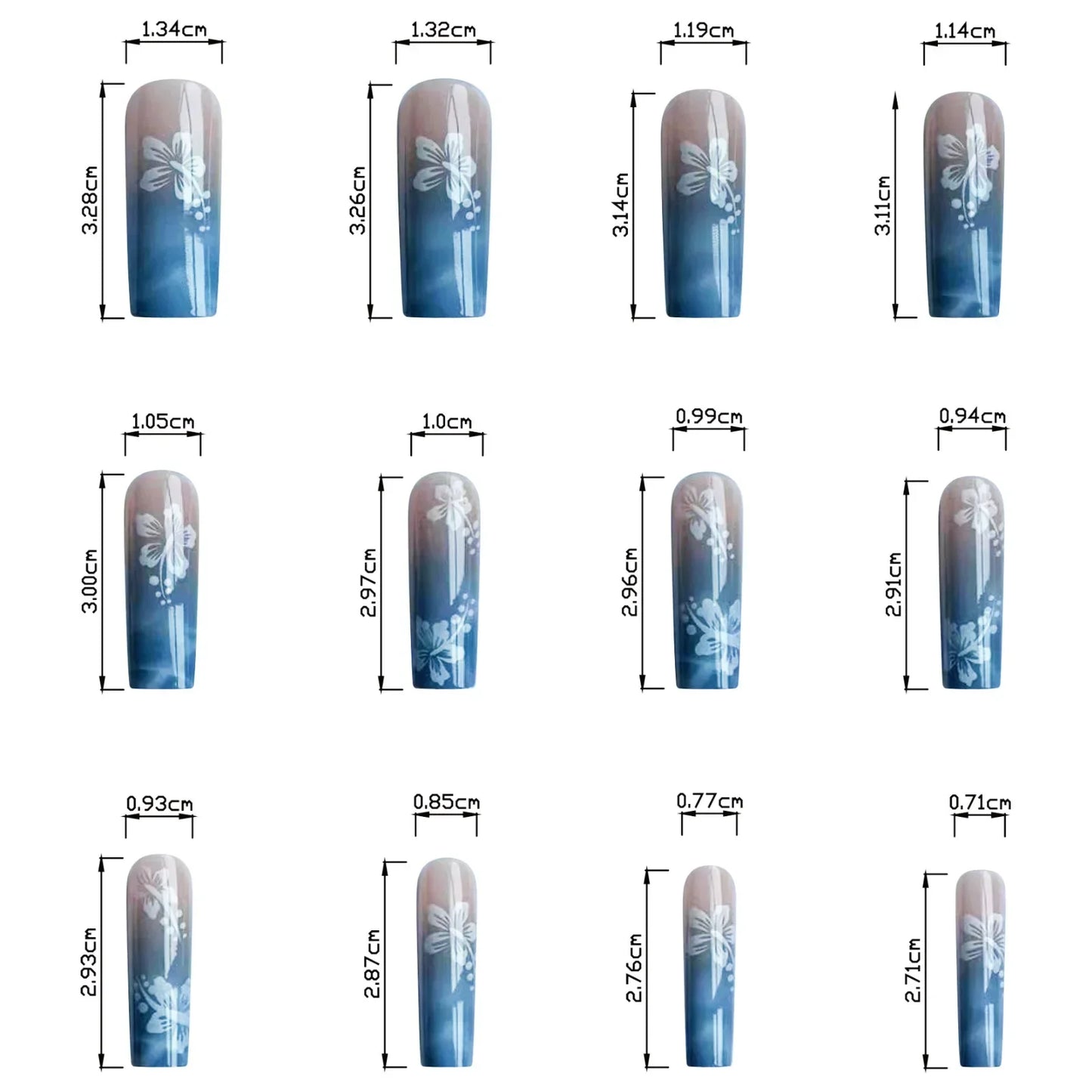 24pcs Y2k Summer Sea Blue Gradient Fake Nails With Water Ripples Designs Long Square Coffin False Nails Set Press On Nail Tips