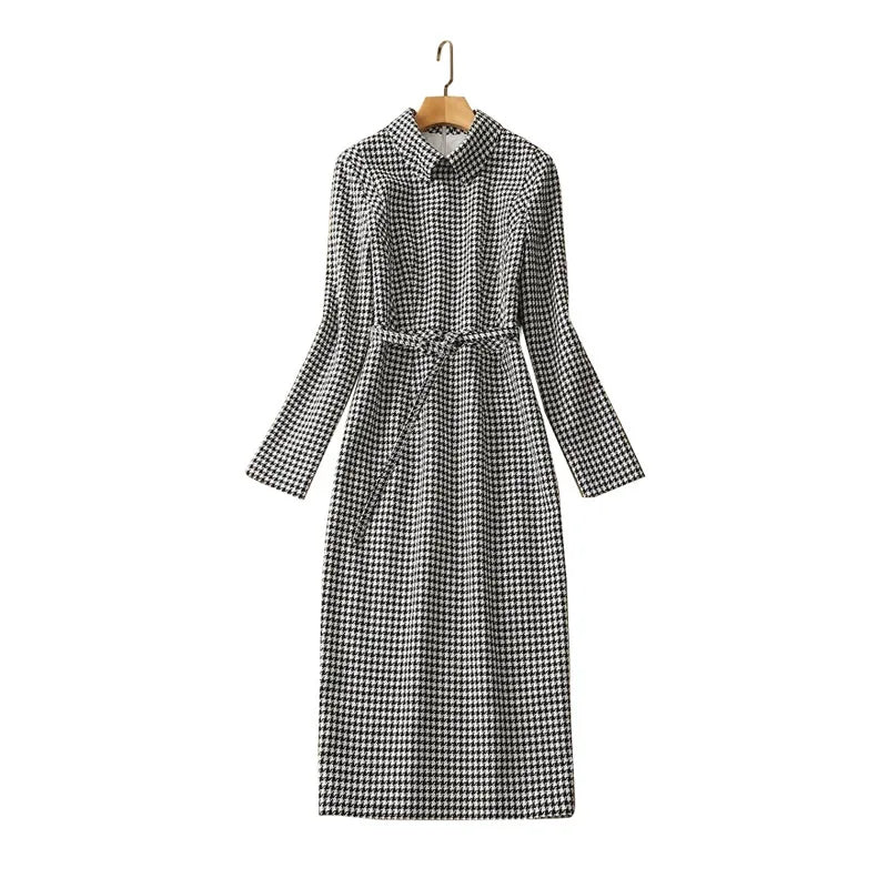 Princess Kate Houndstooth Dress Vintage Swallow Gird Women Dress Long Sleeve OL Dresses