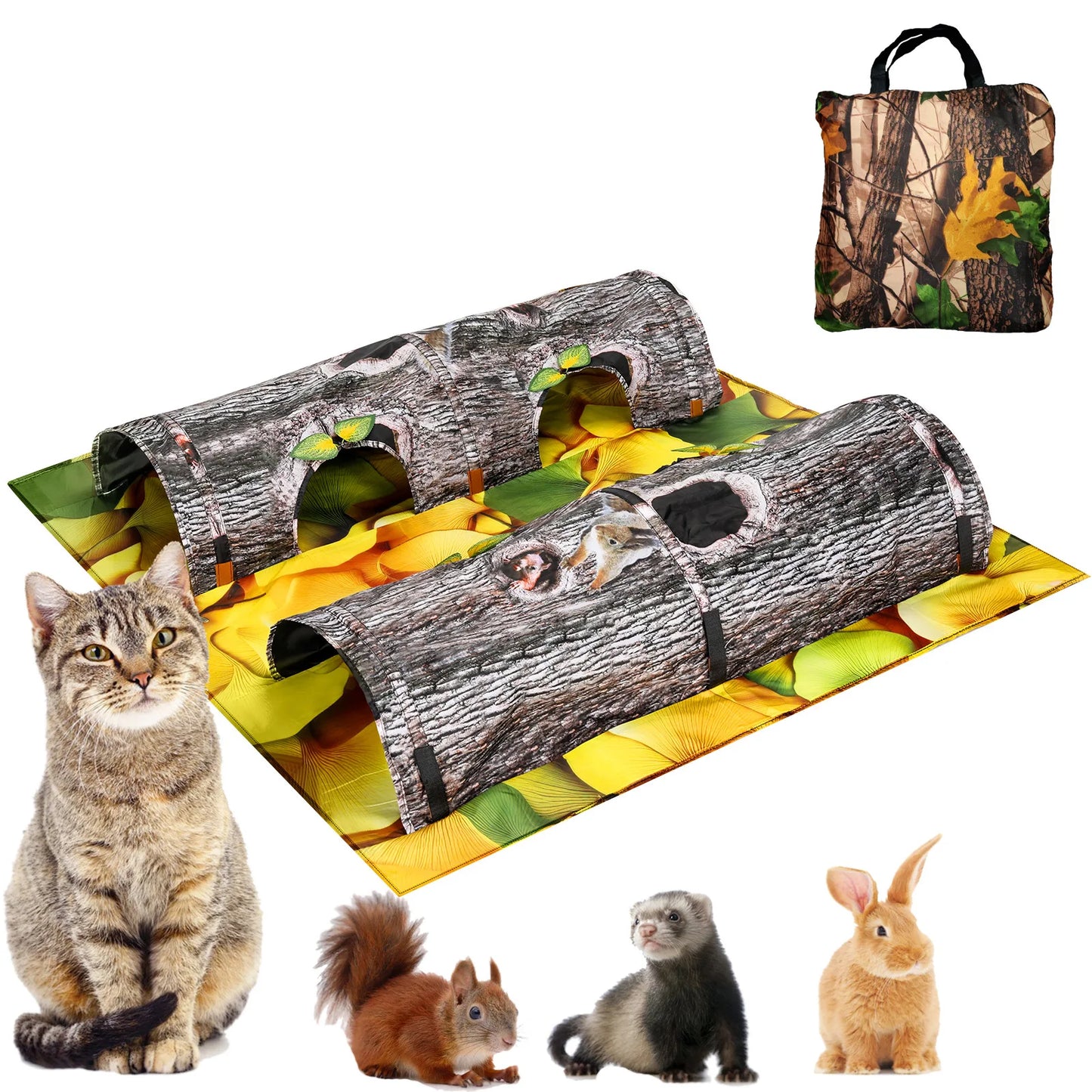 Tree Hole Cat Tunnel Pet Toys Foldable Cat Channel, Tree Grain Tunnel  Self-Service Toys