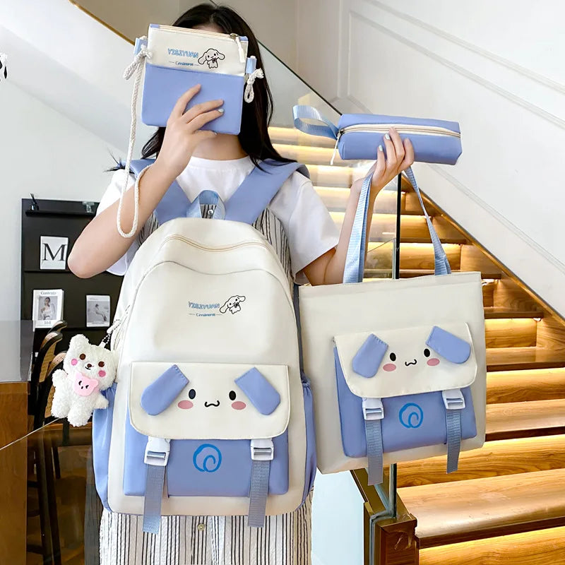 Sanrioed Cinnamoroll Kuromi Cute Kid Backpack Kawaii Cartoon 4Pcs Multifunctional School Bag school backpack Pencil Case Set