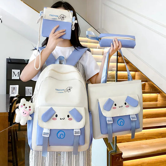 Sanrioed Cinnamoroll Kuromi Cute Kid Backpack Kawaii Cartoon 4Pcs Multifunctional School Bag school backpack Pencil Case Set