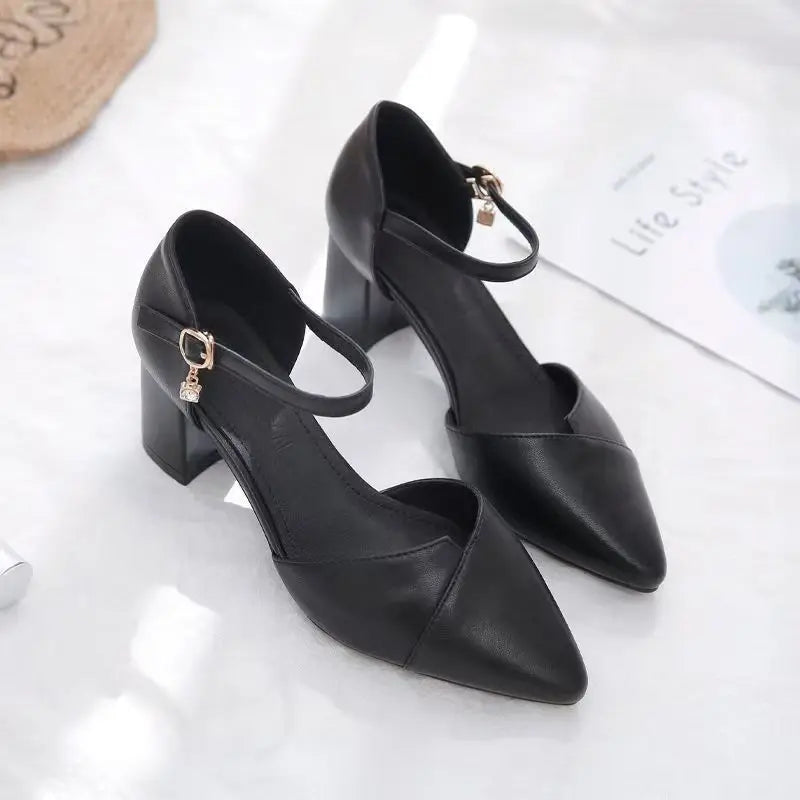 Manufacturer   Ladies Elegant Beige Pointed Toe Thin Strap Cross Buckle Mid Heel Sandals Daily Office Shoes   Pumps