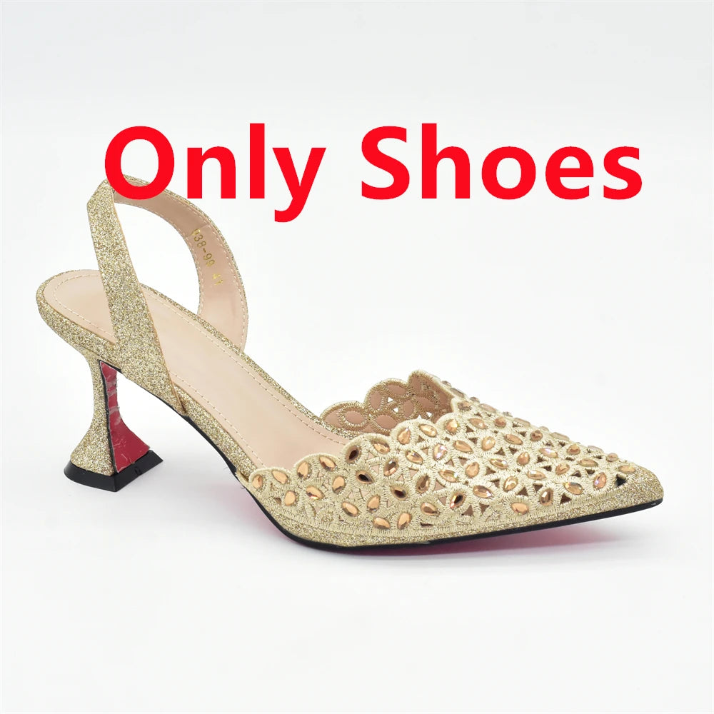 Manufacturer   Silver Color Shoes and Bag for Party Wedding Luxery Women Shoe and Bag Set for Nigeria Party Italy Elegant Woman Heeled Pumps   Pumps