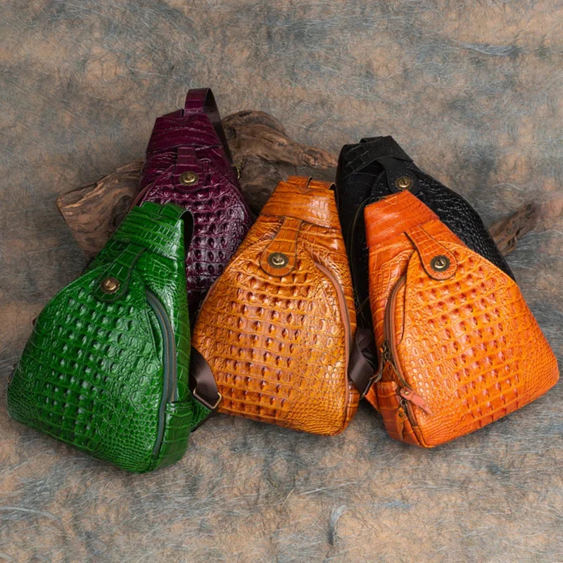 Vintage Pressed Flower Crocodile Pattern Handmade Leather Backpack Multi-Purpose Chinese Style Double Shoulder Bag For Live Broa