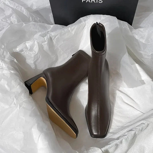 Manufacturer   Vintage Warm Cotton Women Ankle Boots Fashion Elegant Square Toe Shoes Autumn Winter Thick Heel Women's Short Booties   boots