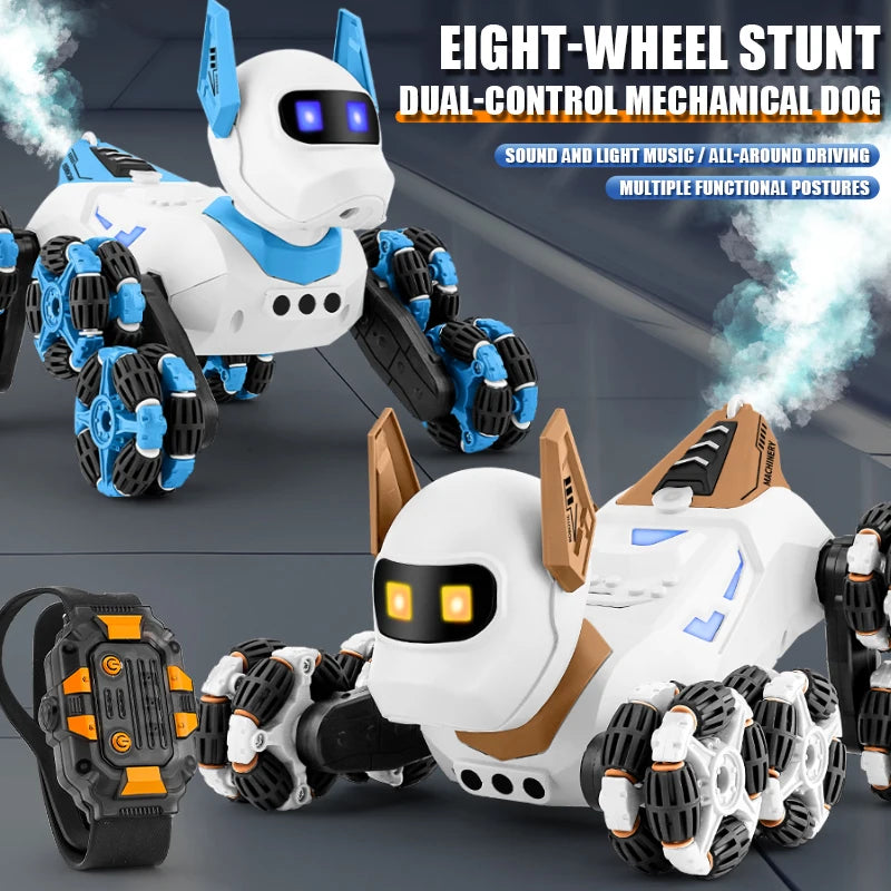 Rc Stunt Car 8-Wheel Mechanical Robot Dog with Lights Spray for Kids Remote Gesture Sensing Control Electronic Pet Toy Car