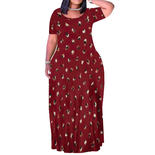 Summer Women's Casual Fashion Printed Boho Sleeveless Plus Size Loose Long Sexy Maxi Flutter Dress with Pockets