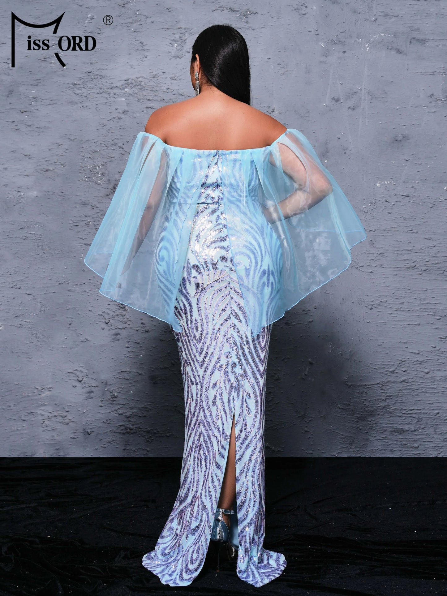 Missord New Plus Size Off Shoulder Batwing Sleeve Sequin Mermaid Evening Gown Wedding Birthday Party Prom Dress