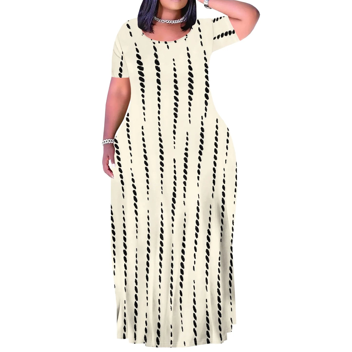 Summer Women's Casual Fashion Printed Boho Sleeveless Plus Size Loose Long Sexy Maxi Flutter Dress with Pockets