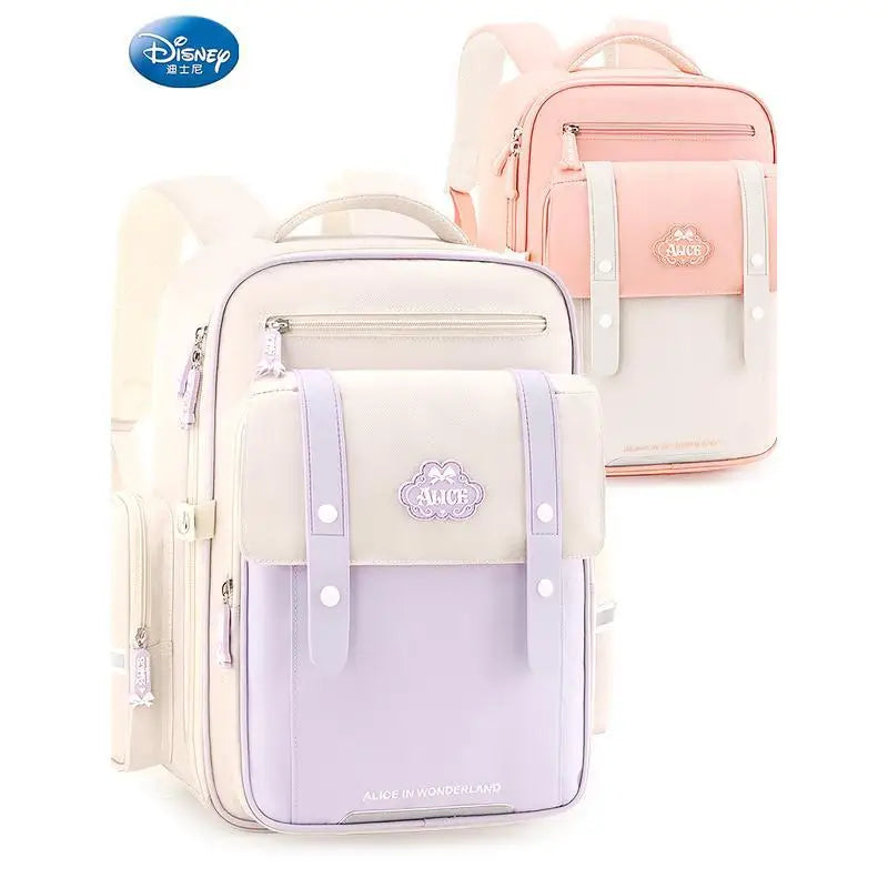 Disney New Girl School Bag Alice Grade 1-4 Primary Student Shoulder Orthopedic Backpack Large Capacity Light Kids Gifts Mochilas