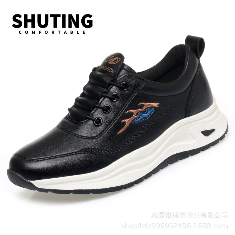 Manufacturer   Women's Breathable Sports Shoes Outdoor Walking Flats Spring Comfortable Anti-slip Soft Leather Soft Bottom Casual Sneaker    Sneakers