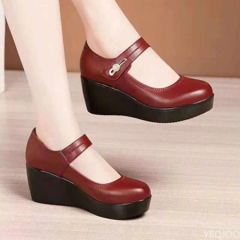 Manufacturer   New Round toe Women's Shoes Casual Thick soled Comfort Shoes Versatile fashion high heels Slope heel ladies pumps Mujer Zapatos   Pumps