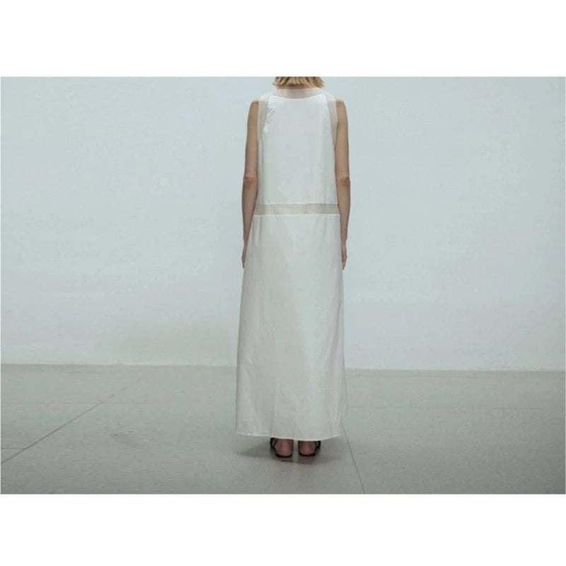 25 year spring/summer new product hollow transparent yarn splicing V-neck sleeveless long dress