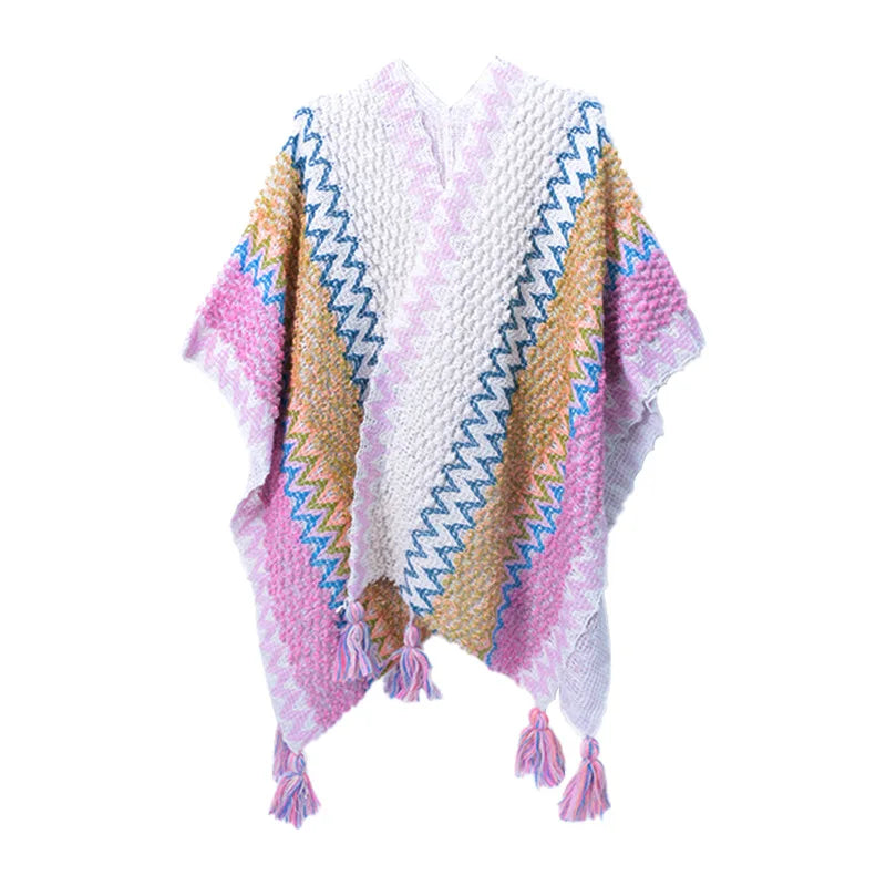 Retro Ethnic Style Shawl Women's Tourism Photography Knitted Scarves Blanket Fashion Tassel Cape Wrapped Fall Outside Ride scarf