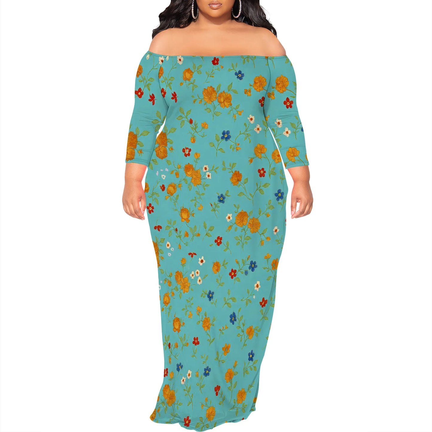 Maxi Dress for Women V Neck Casual 3/4 Sleeve Wrap Sexy Long Dresses Floral with Belt