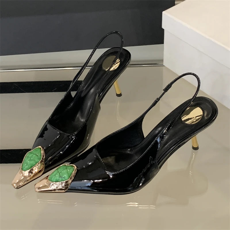 Manufacturer   Eilyken Street Style Design Inlay Diamonds Woman Pumps Sandals Elegant Sexy Thin Heels Pointed Toe Banquet Prom Slingbacks Shoes   Pumps