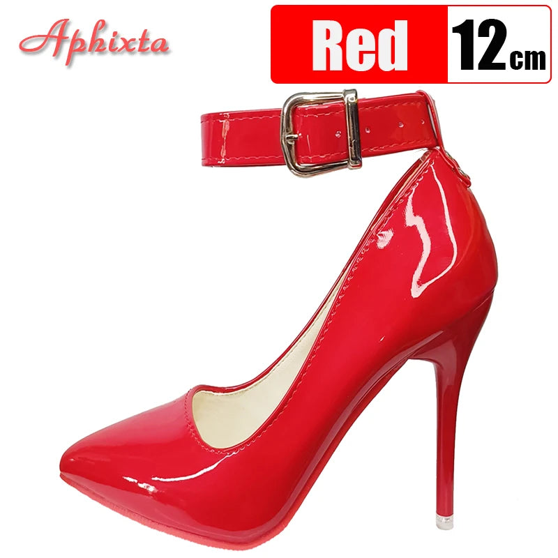Manufacturer   Aphixta 10cm/12cm Metal Belt Buckle Stiletto Heels Pumps Women Party Shoes Rivets Buckle Strap Pimp Pointed Toe Size 48 49 50   Pumps