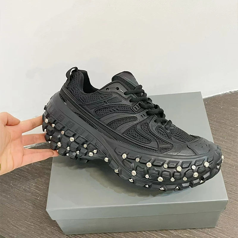 Manufacturer   Fashion Brand Men's Or Women's Thick-soled Sports Shoes  Spring New Rivet Design Couple Sports Shoes Breathable Casual Shoes    Sneakers
