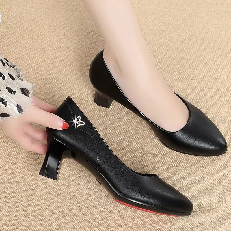 Manufacturer   High Heels Wedding Shoes Women  New Women Shoes Beige Genuine Leather Pointed Toe Professional Fashion Single Shoes Women   Pumps