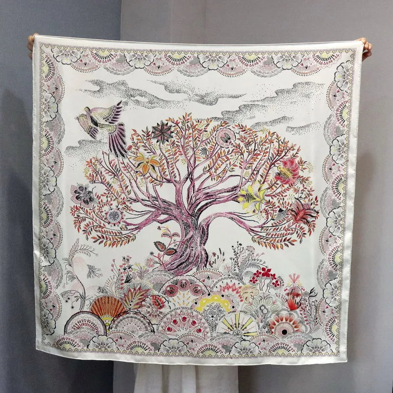 Double Sided 90 Silk Scarf Neckerchief 100% Silk Bandana Scarf Shawl 'Colorful Life Tree'