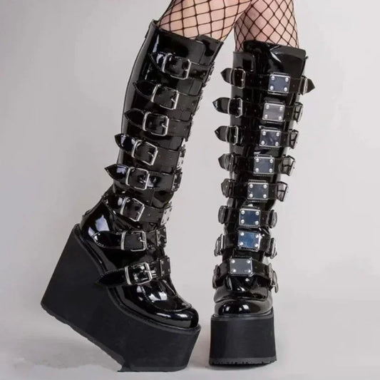 Manufacturer   Women Boots Cosplay Ladies High Heel Platform Wedges Women High Boots Gothic Buckle Strap Long Tube Leather Female Boots Plus Si   boots