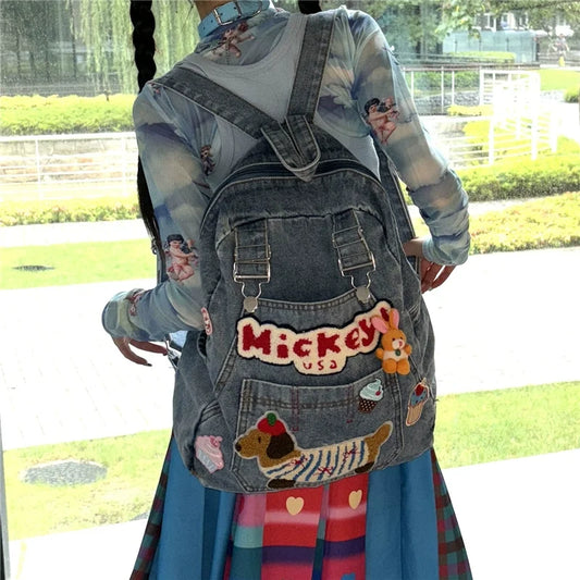 European/American Fashion Original Personalized Backpack Embroidered Cartoon Pattern Splicing Contrasting Color Travel Backpack  bag