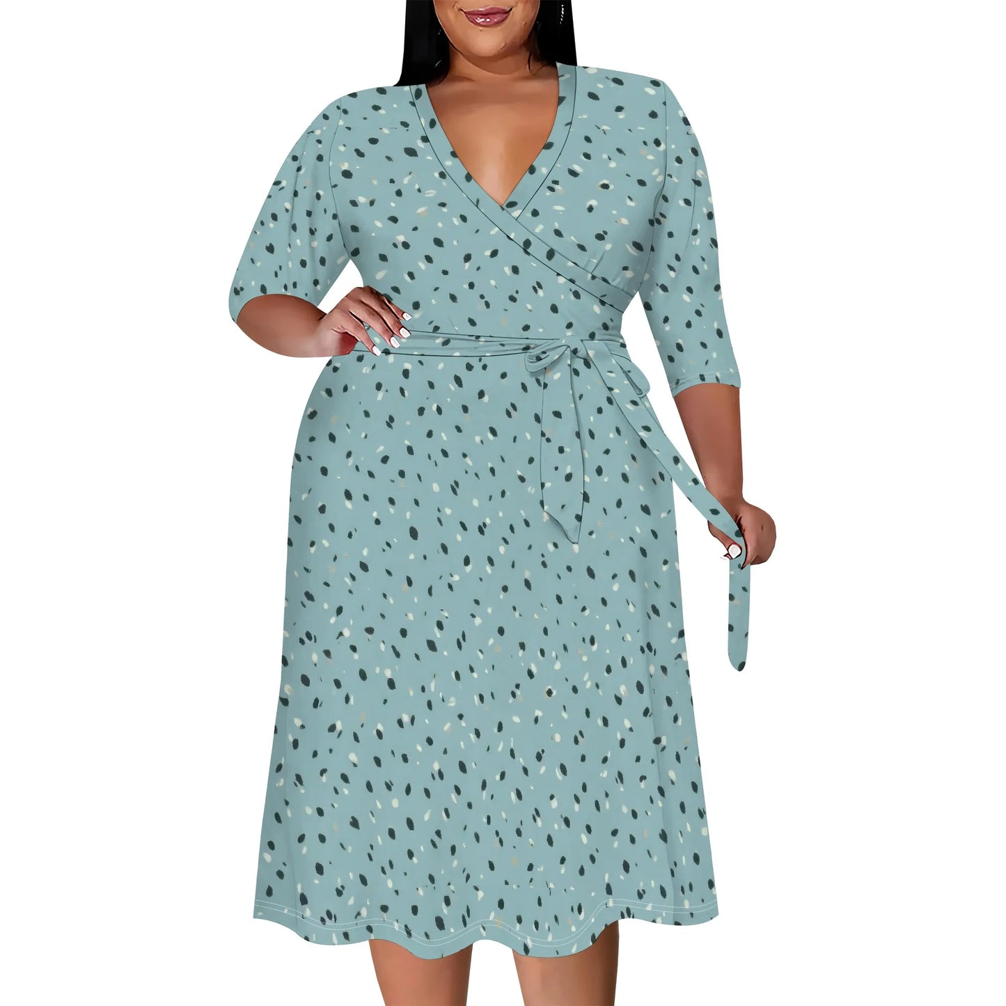 Women's Floral Print Maxi Dresses Summer with Pockets Casual 3/4 Sleeve V-Neck Wrap Tie Waist Long Dress
