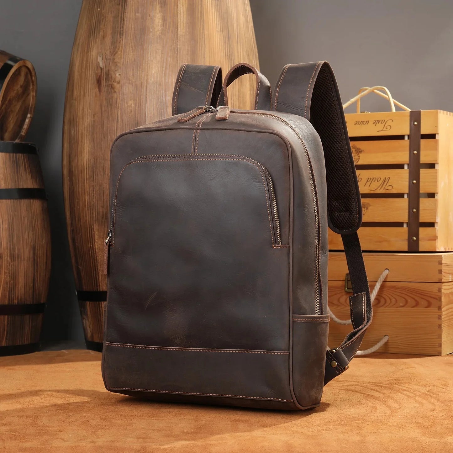 Fashionable Travel Men's Backpack Wild Horse Leather Double Shoulder Bag Simple Design Business Computer Bag Wholesale