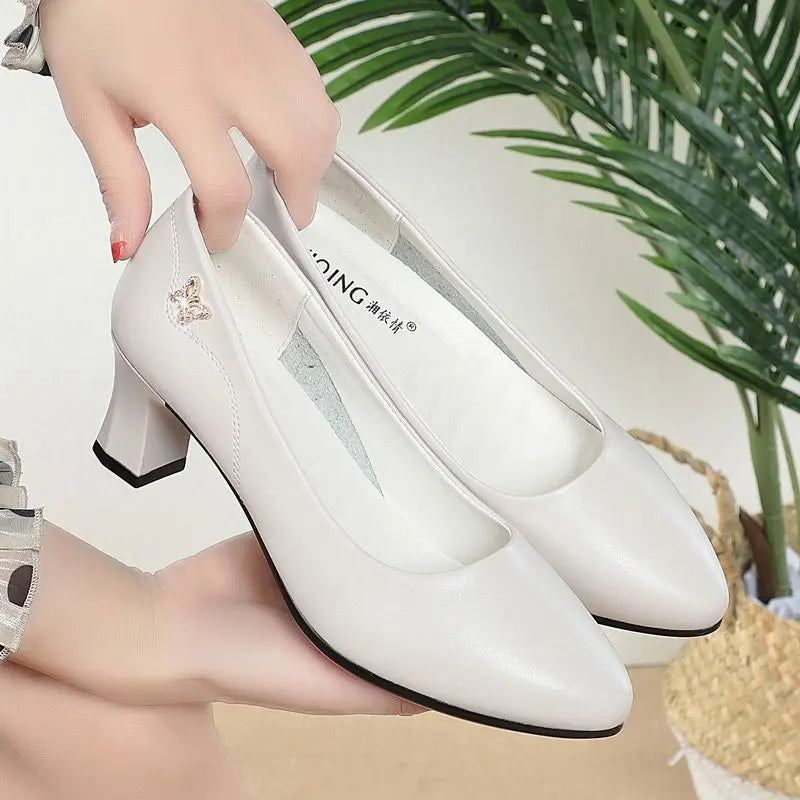 Manufacturer   High Heels Wedding Shoes Women  New Women Shoes Beige Genuine Leather Pointed Toe Professional Fashion Single Shoes Women   Pumps