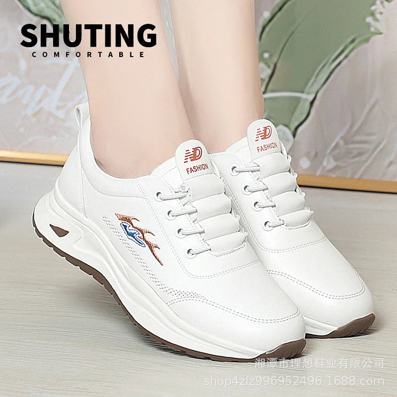 Manufacturer   Women's Breathable Sports Shoes Outdoor Walking Flats Spring Comfortable Anti-slip Soft Leather Soft Bottom Casual Sneaker    Sneakers