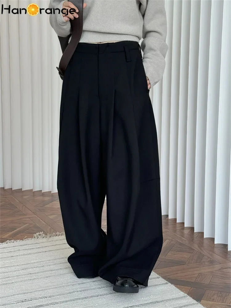 HanOrange  Winter Wide Leg Pant Women Straightening Thick Trousers White/Black/Dark Brown