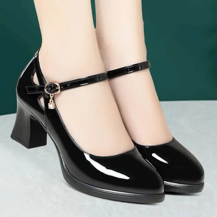 Manufacturer   Spring/Fall New Women's Black Professional Work Pumps - Platform Mid Heel Dress Shoes with Strap,Office Shoes for Mothers   Pumps