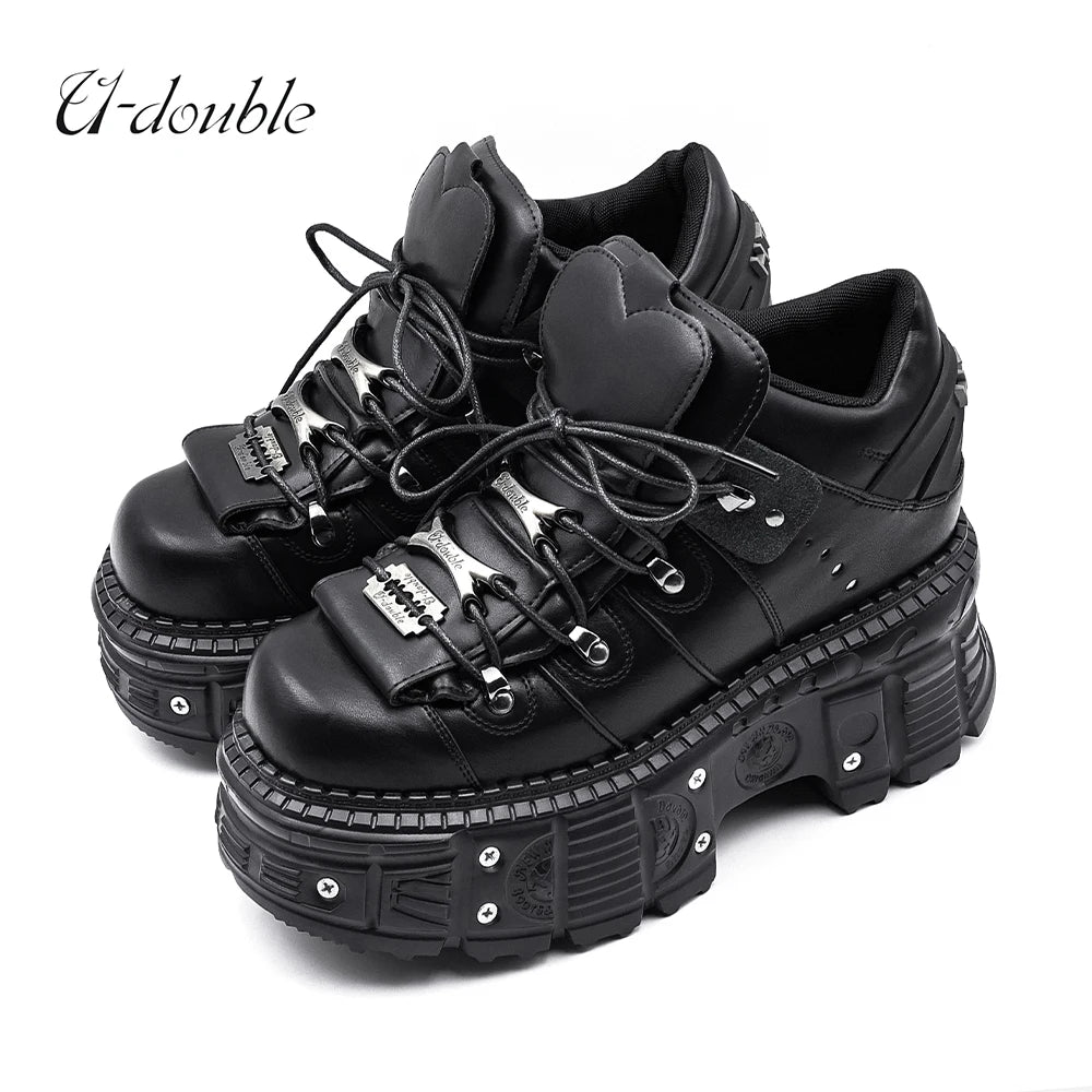 Manufacturer  New Punk Style Women Shoes Lace-up Heel Height 6CM Platform Shoes Woman Gothic Ankle Rock Boots Metal Decor Woman Sneakers   boots