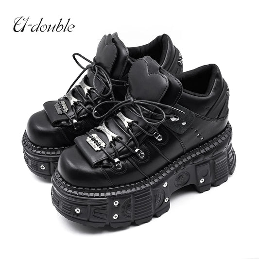 Manufacturer  New Punk Style Women Shoes Lace-up Heel Height 6CM Platform Shoes Woman Gothic Ankle Rock Boots Metal Decor Woman Sneakers   boots
