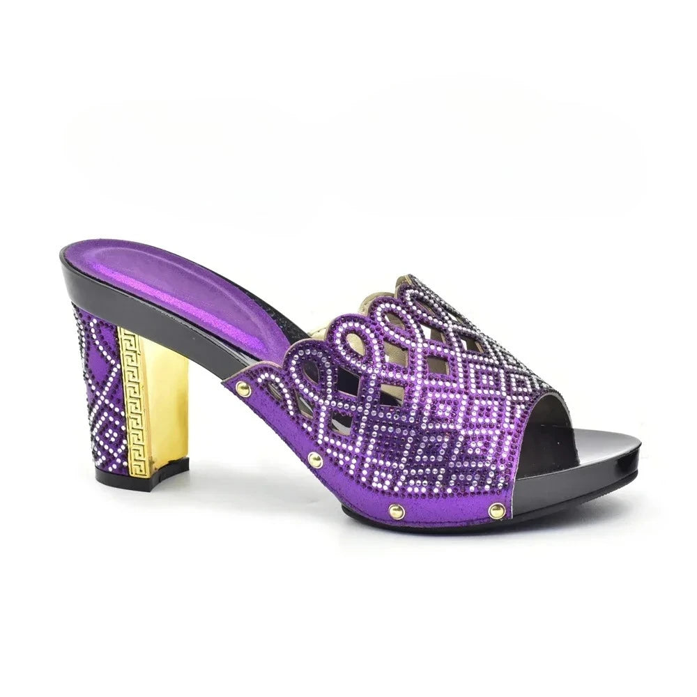 Manufacturer   Gold Color Women Slippers Shoes African Women Wedding Shoes Elegant Italian Woman Shoes with Stone High Heels Woman Summer Pumps   Pumps