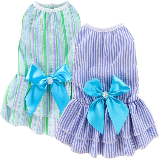 2 Pack Dog Dresses, Puppy Princess Dresses with Sweet Bowknot, Cute Dog Clothes for Small Dogs Girl for Spring Summer (Pink Purp  dog toy