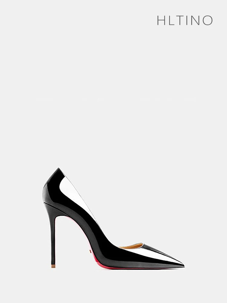 Manufacturer   new 12cm pointed French leather high heels black professional slim heels sexy shallow mouth single shoes women's red sole   Pumps